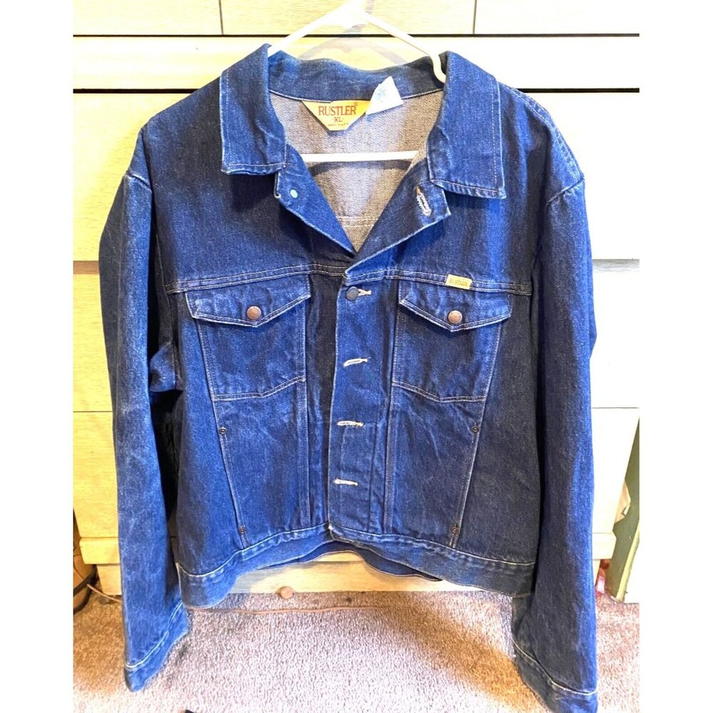 VINTAGE  Rustler Dark Wash Dark Blue Jean Denim Jacket Size XL